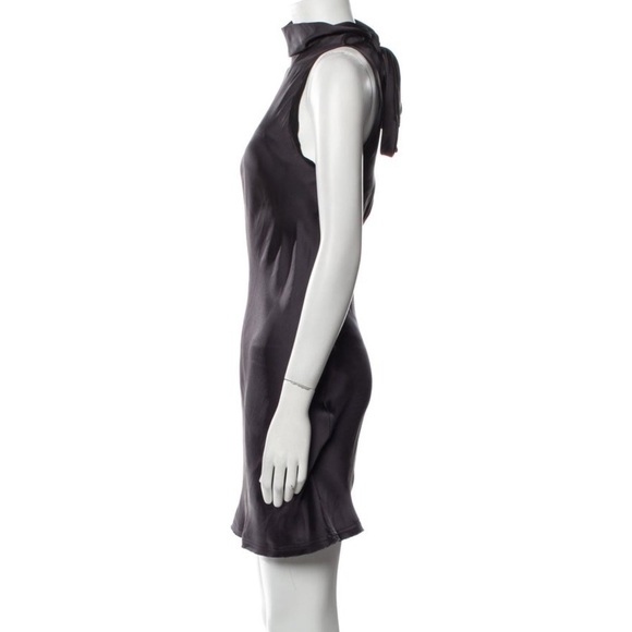 Veronica de Piante XS 100% silk black mini dress silk tie turtleneck luxury - Picture 2 of 3